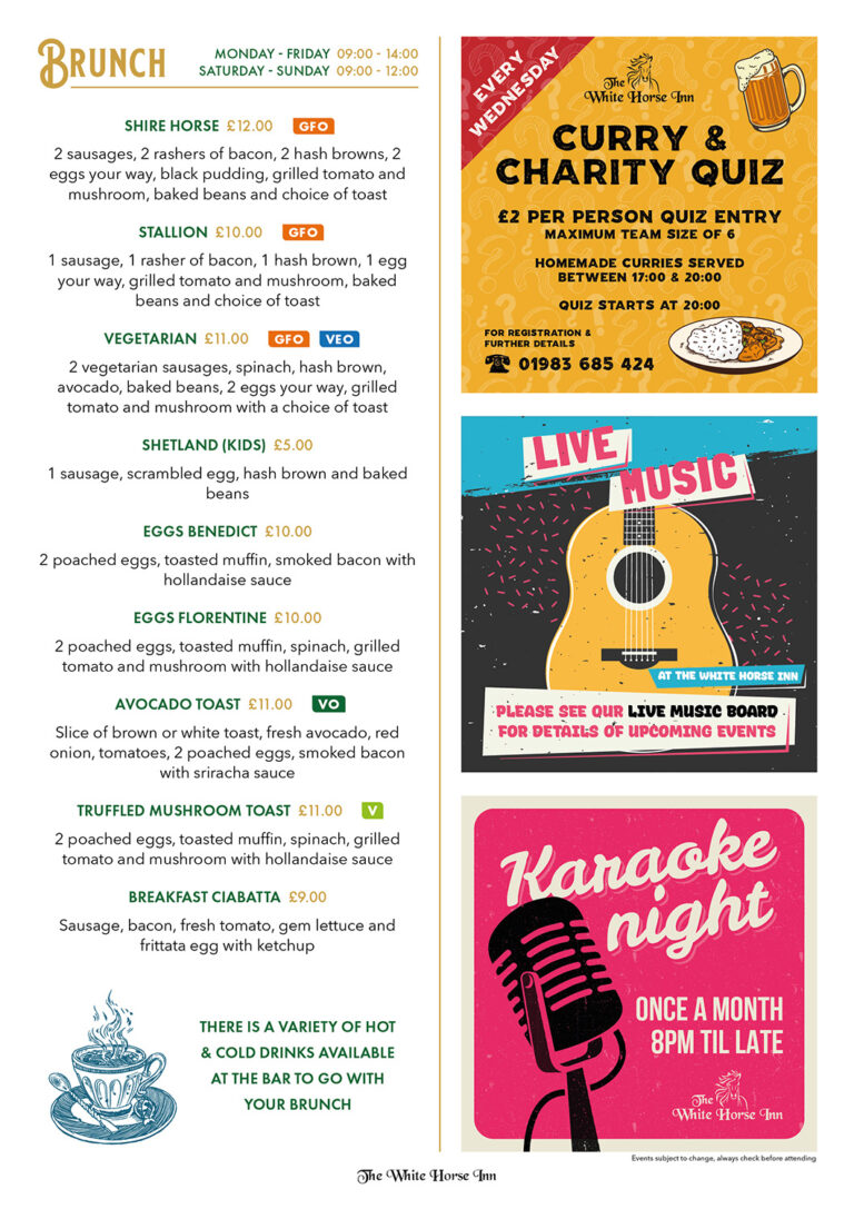 Menu White Horse Inn