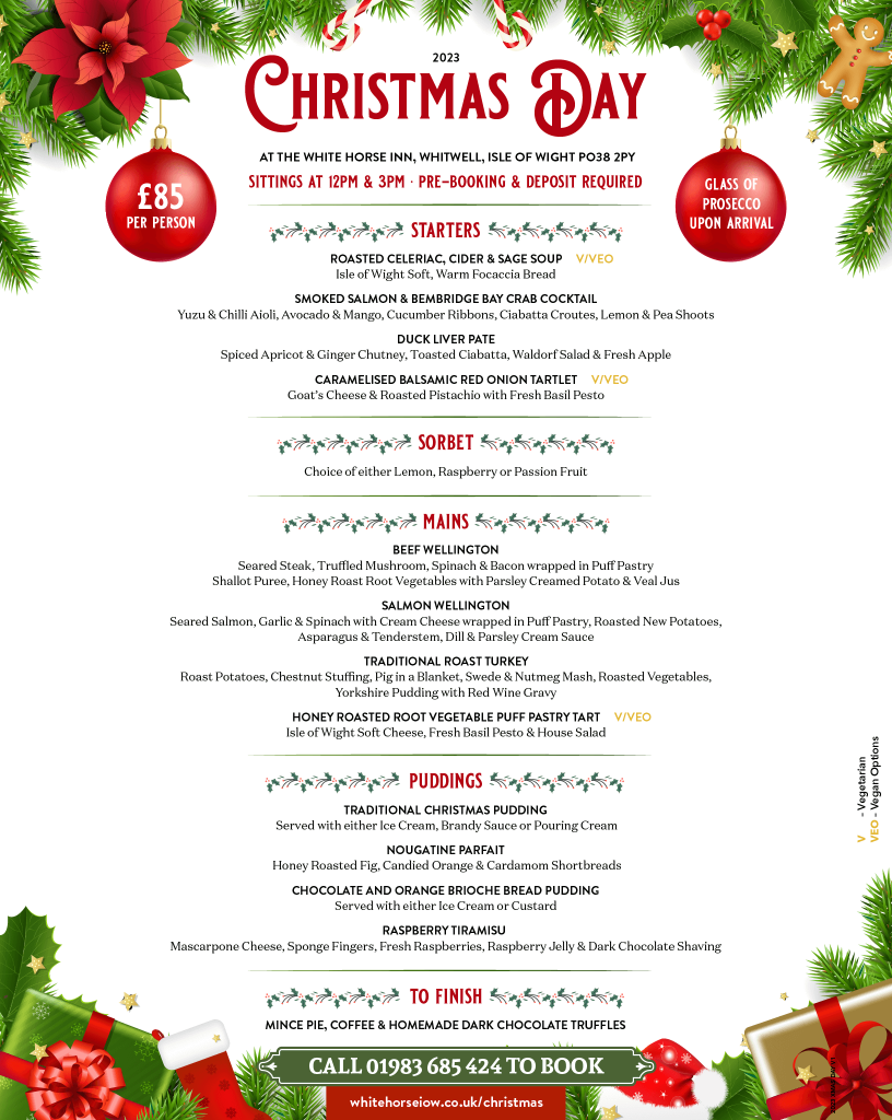 Christmas Menus The White Horse Inn, Whitwell Isle of Wight Pub