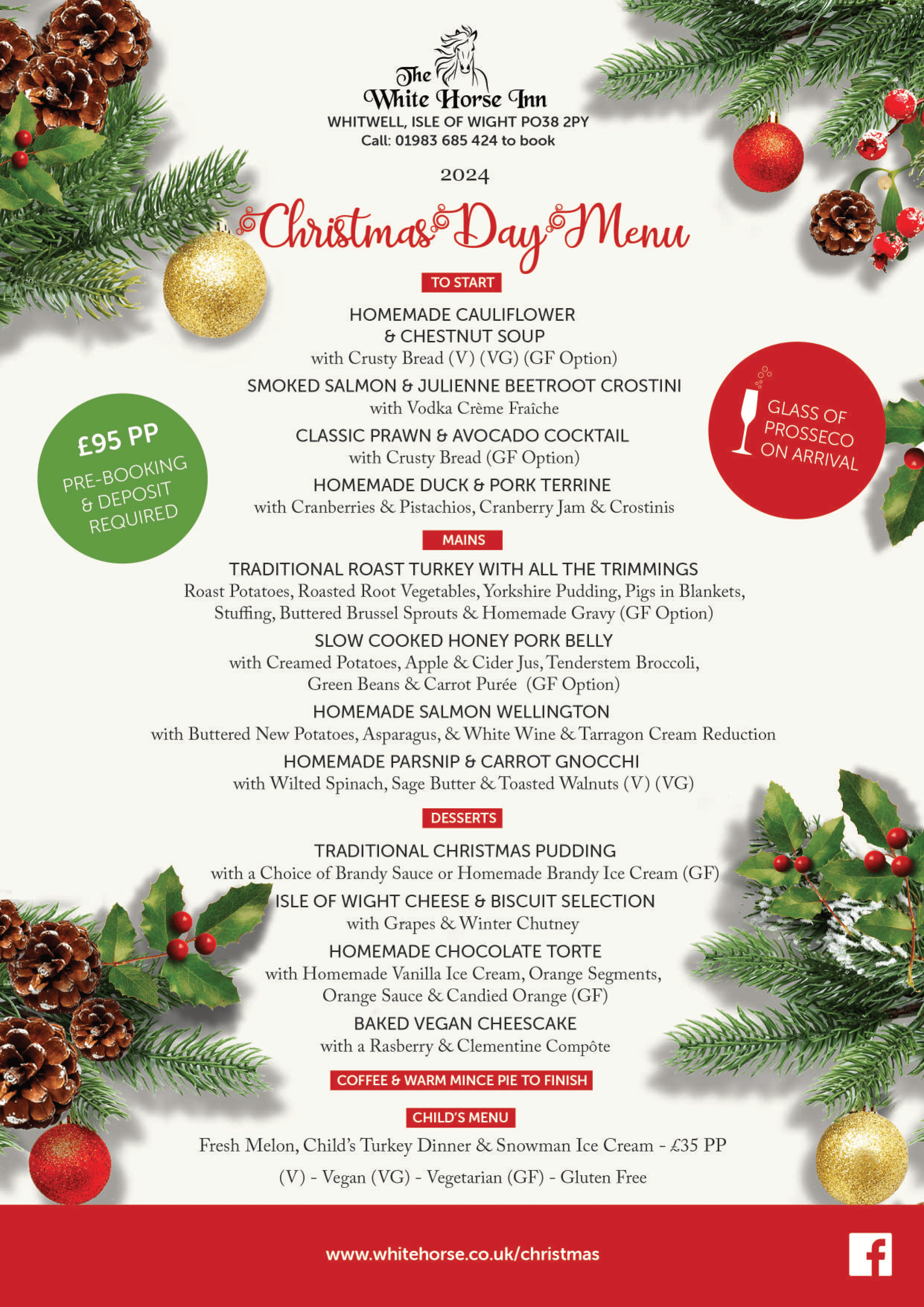 White Horse Inn Christmas Day Menu 2024